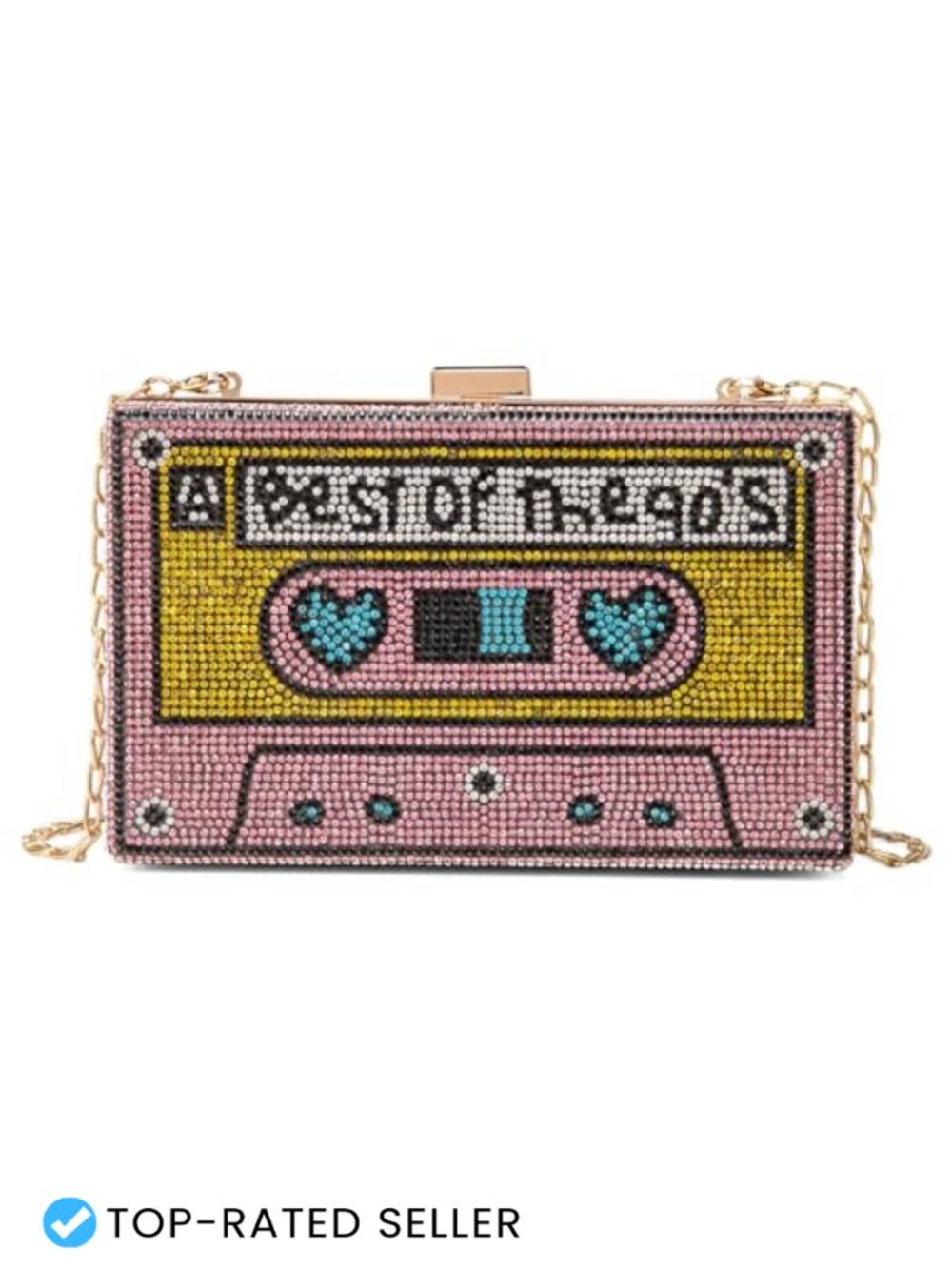 Retro Rhinestone Radio Shaped Crossbody Clutch with Detachable Chain